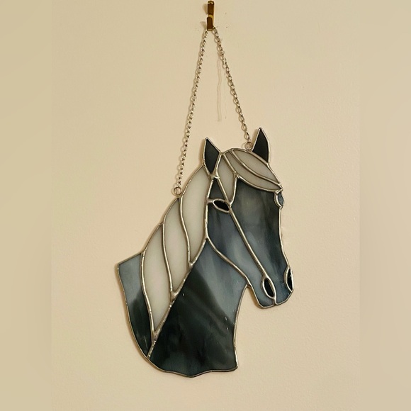 Other - BNWOT Beautiful Custom Handmade Gray Stained Glass Horse Head